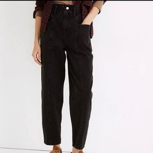 Madewell Pull-On Balloon Paperbag Edition Jeans In Hobson Wash Black NWT